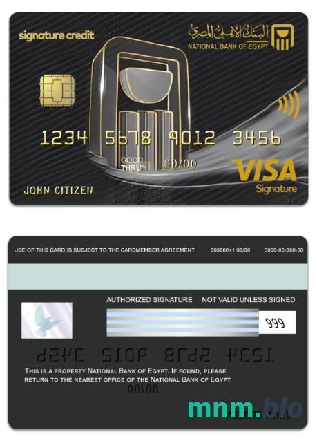 Egypt National Bank of Egypt visa podpis karta przykład w formacie PSD
